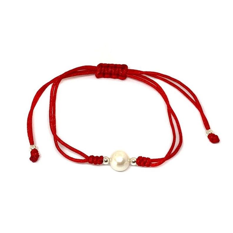 Pulsera Perla de Río Plata Fina 925 Cordón Rojo-0