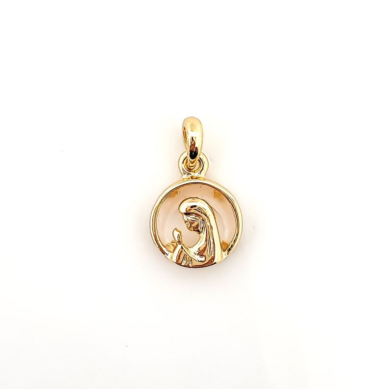 Colgante Medalla Virgen Nina Cristal 14mm Enchapado Oro 18K Dorado