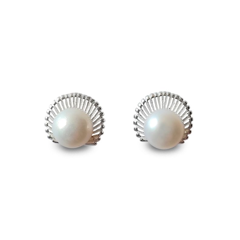 Aros Concha Perla Plata Fina 925-0