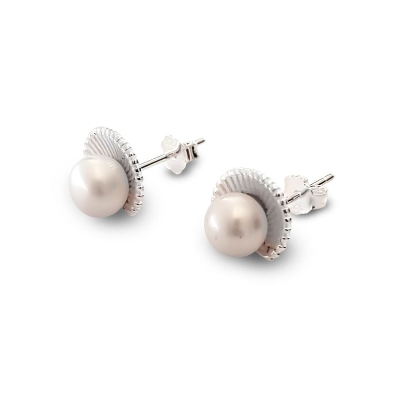 Aros Concha Perla Plata Fina 925-1