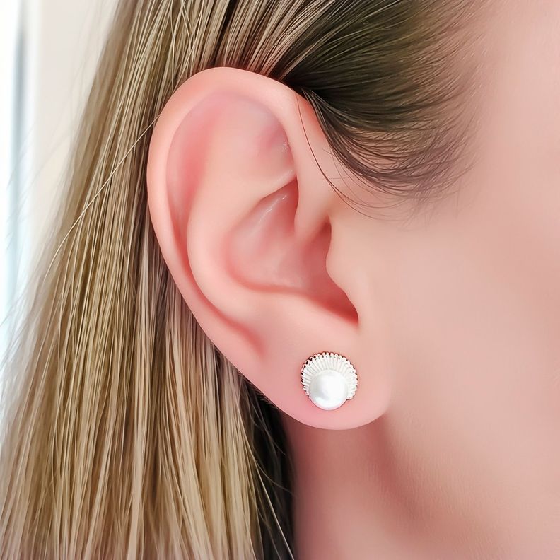 Aros Concha Perla Plata Fina 925-2