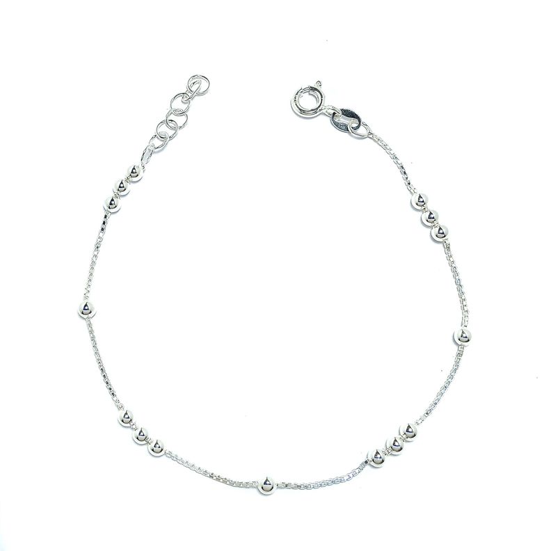 Pulsera Bolitas Cadena Veneciana Plata Fina 925-0