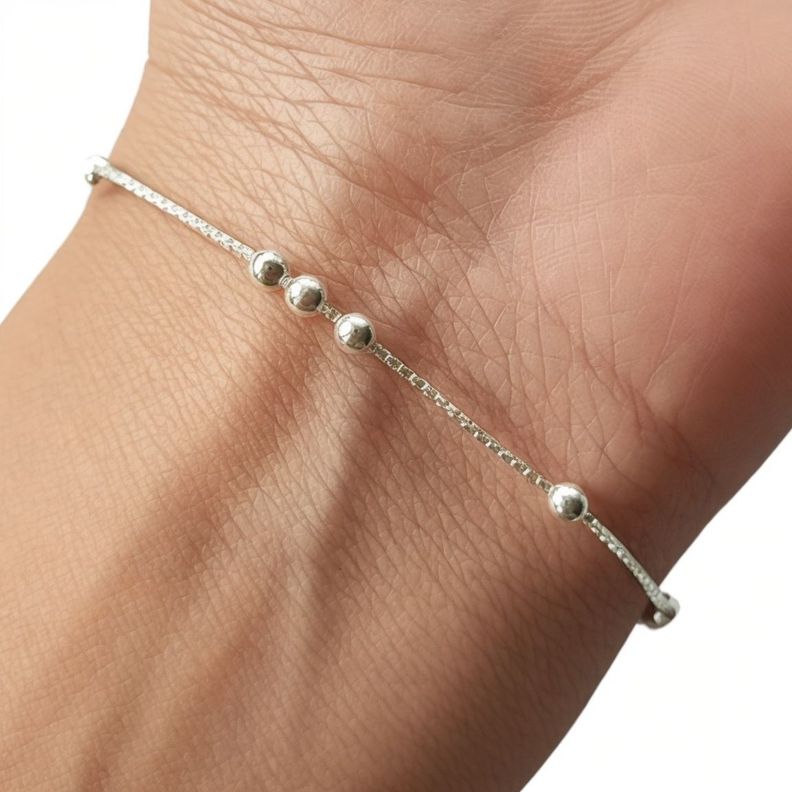 Pulsera Bolitas Cadena Veneciana Plata Fina 925-2