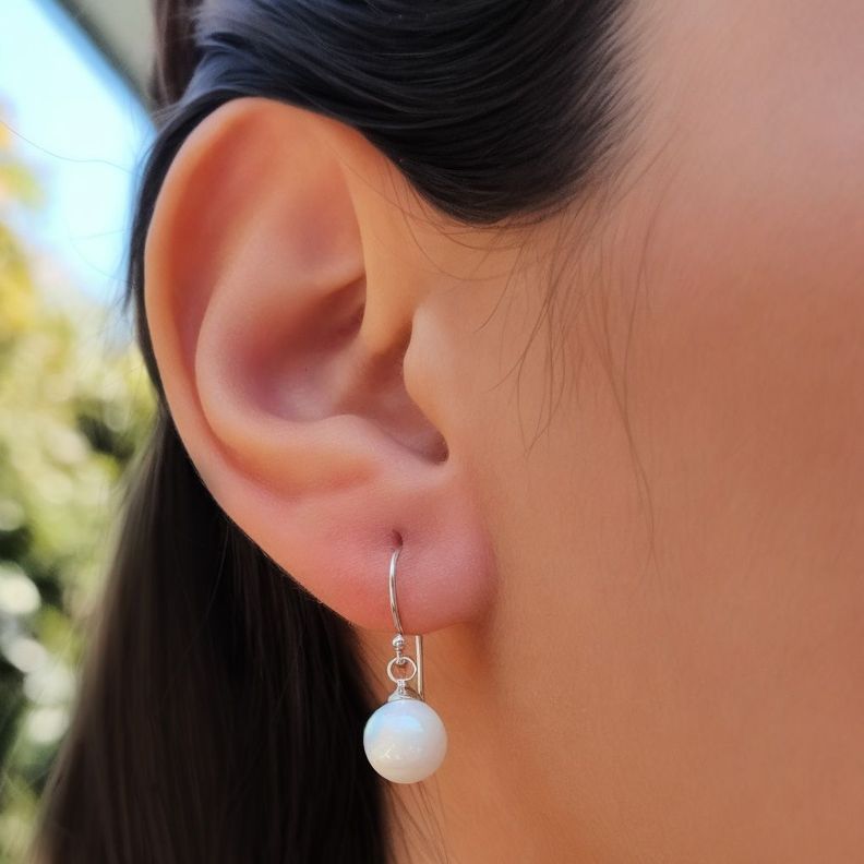 Aros Perla Shell Pearl Gancho Plata Fina 925-1