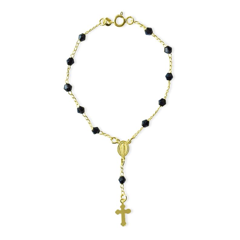 Pulsera Denario Cristales Negros Enchapado Oro 18K-0