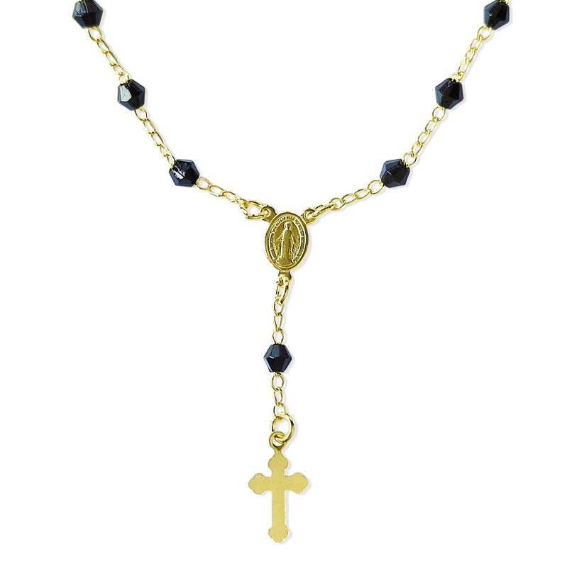 Pulsera Denario Cristales Negros Enchapado Oro 18K-1
