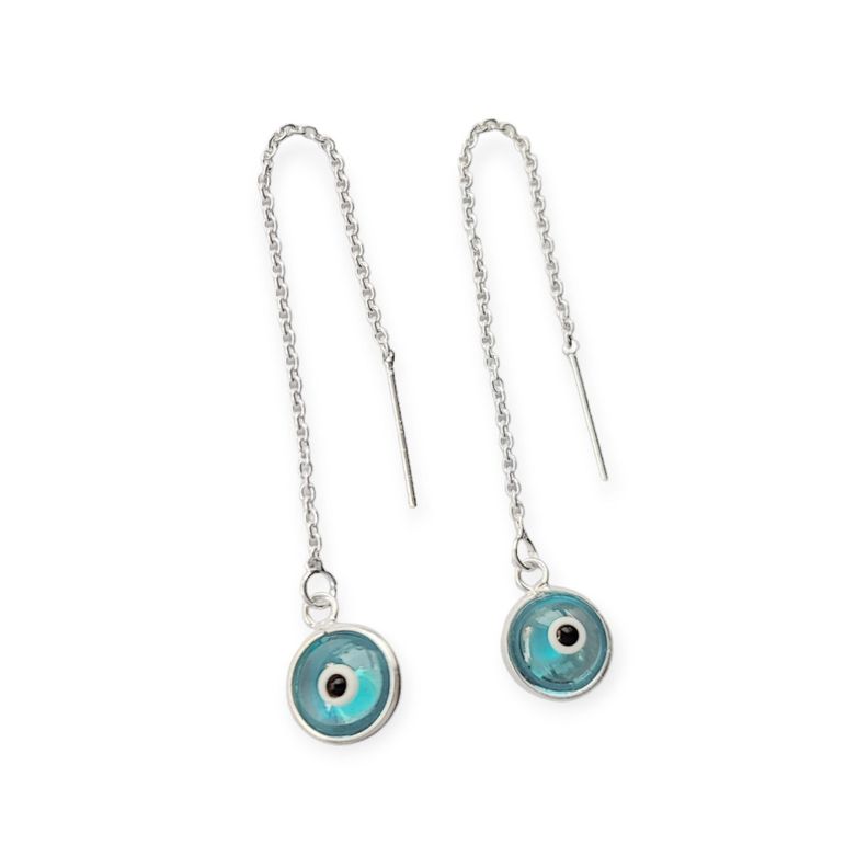 Aros Cristal Ojo Turco Cadena Colgante Plata Fina 925-0