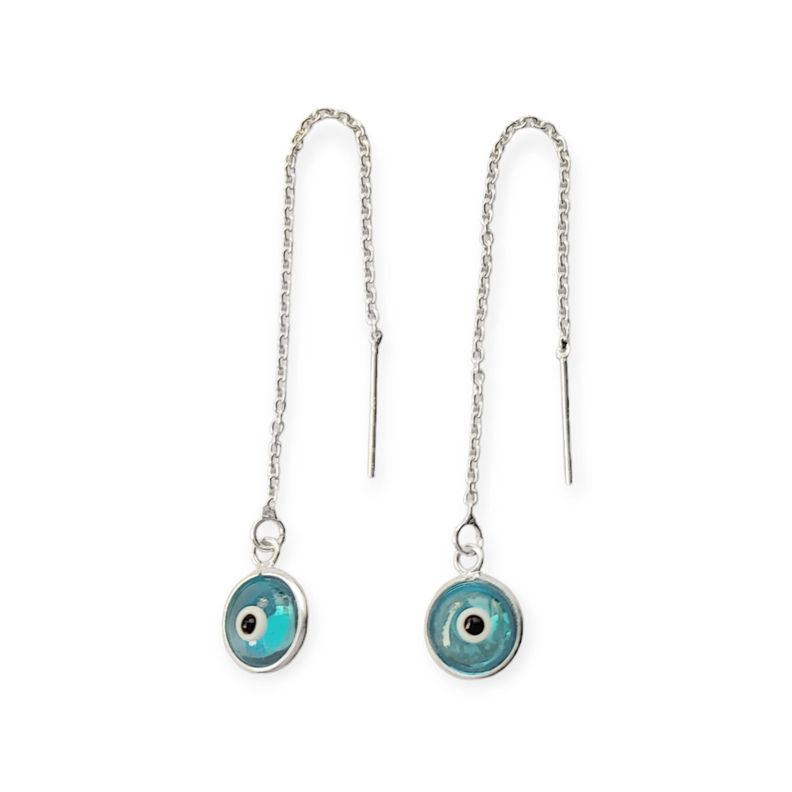 Aros Cristal Ojo Turco Cadena Colgante Plata Fina 925-1