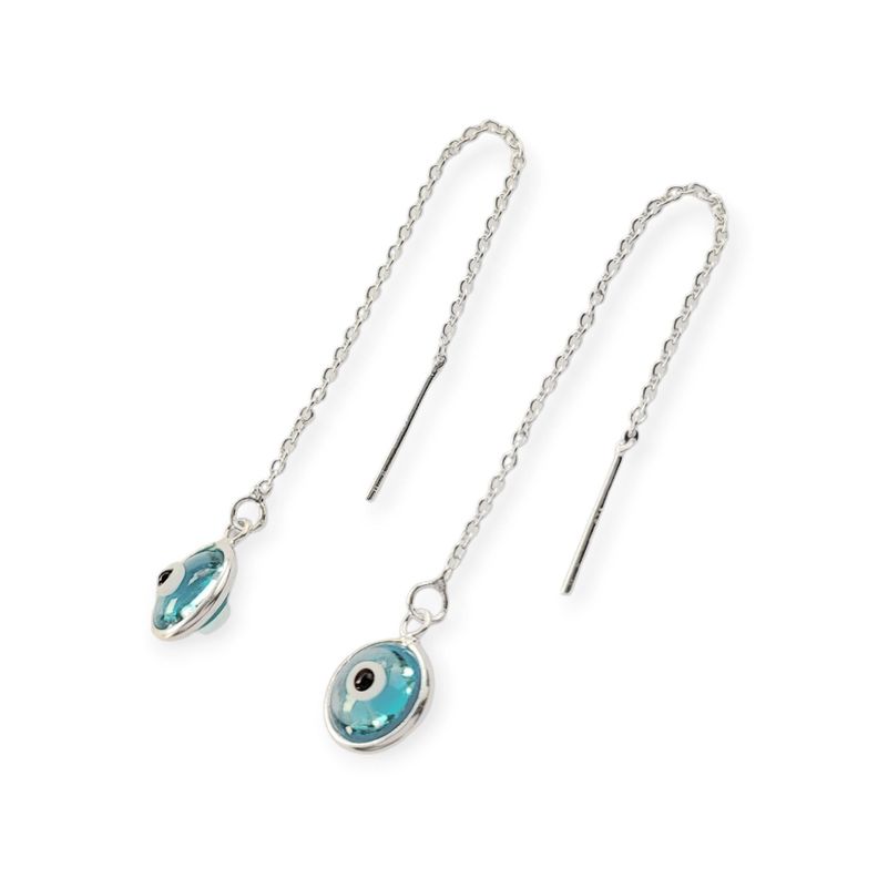 Aros Cristal Ojo Turco Cadena Colgante Plata Fina 925-2