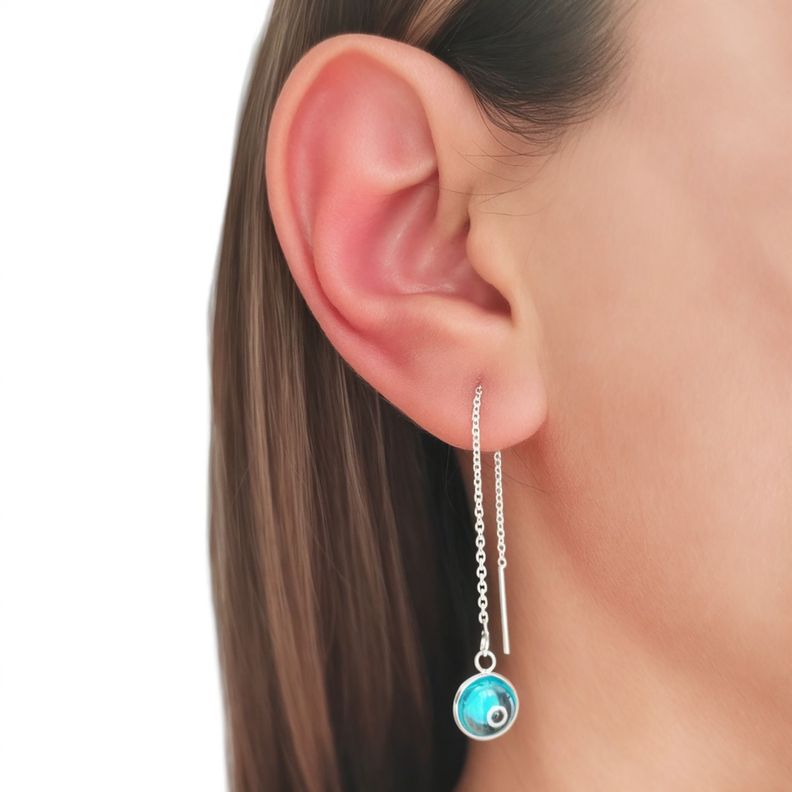 Aros Cristal Ojo Turco Cadena Colgante Plata Fina 925-3