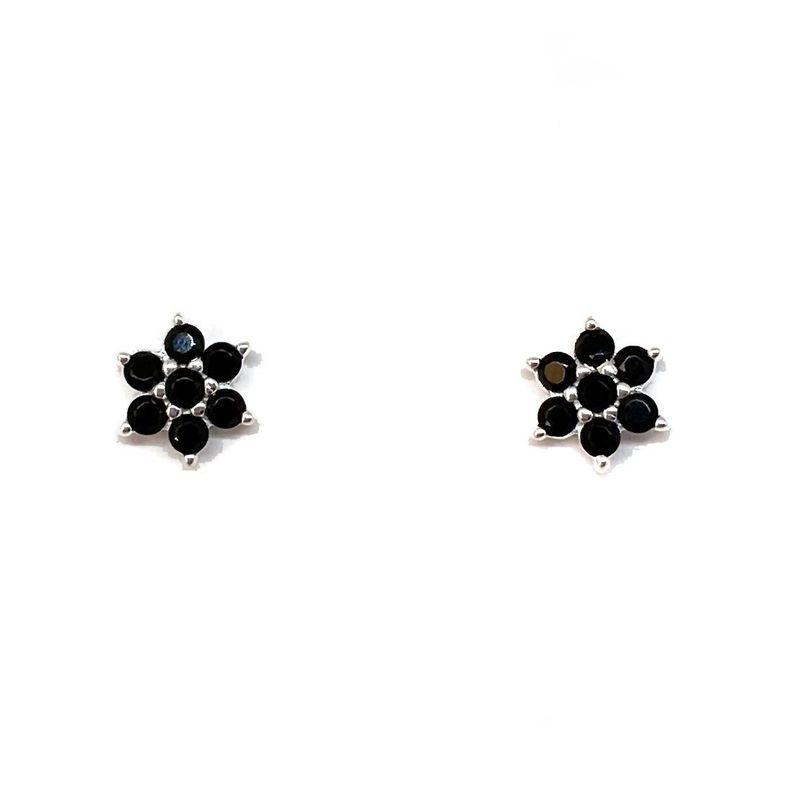 Aros Flor Circon Negro Plata Fina 925