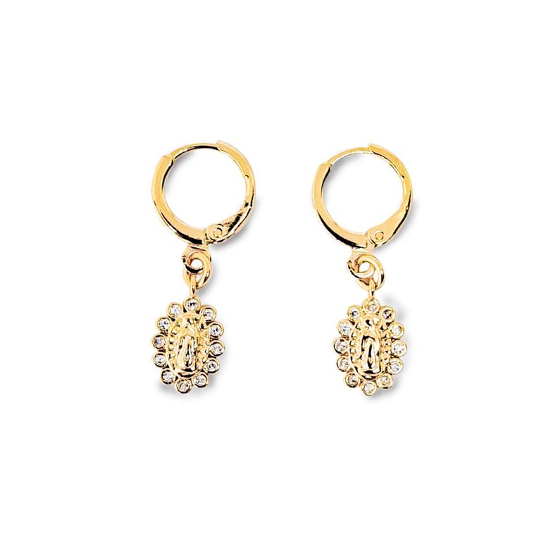 Aros Argolla Virgen De Guadalupe Colgante Enchapado Oro 18K-0