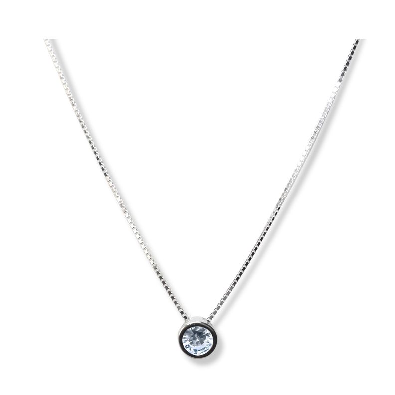 Collar Circón 4mm Punto Luz Cadena Veneciana Plata Fina 925-0