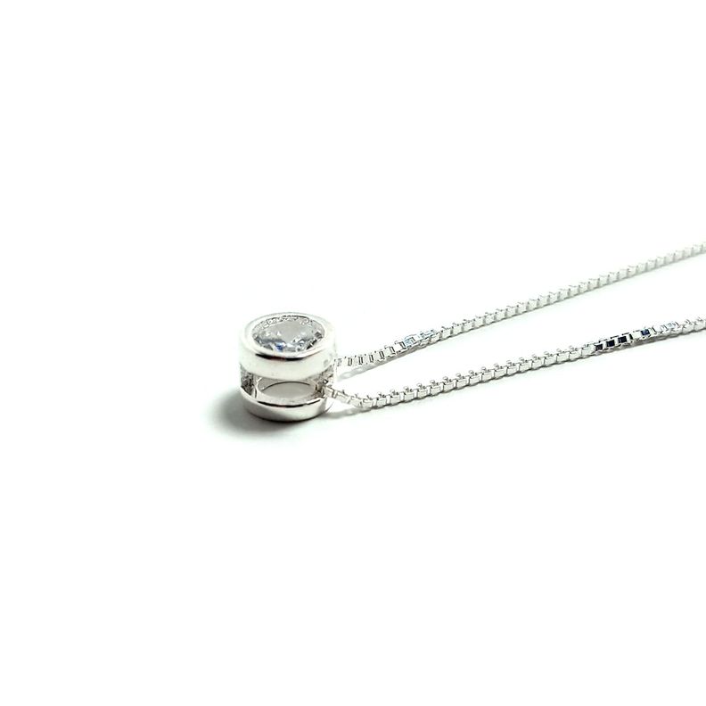 Collar Circón 4mm Punto Luz Cadena Veneciana Plata Fina 925-1