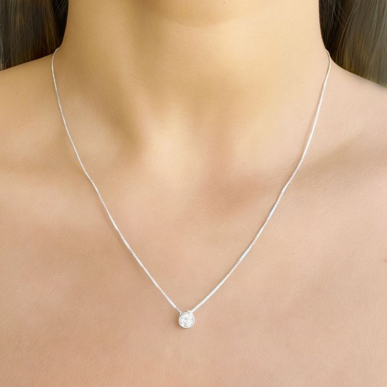 Collar Circón 4mm Punto Luz Cadena Veneciana Plata Fina 925-2