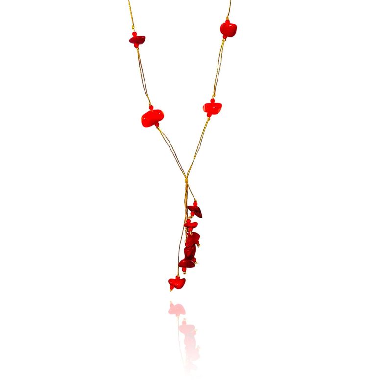 Collar Coral Chip Corbatero Hilos Enchapado Oro 18K