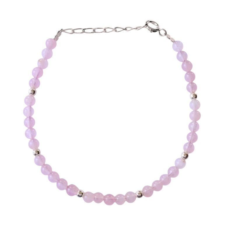Pulsera Cuarzo Rosa 4mm Plata Fina 925-0