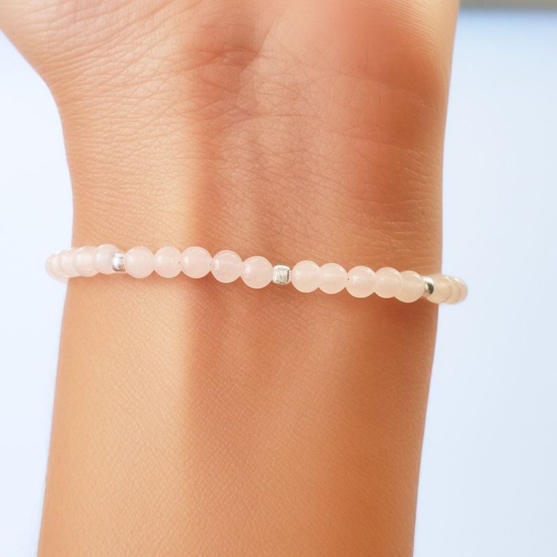 Pulsera Cuarzo Rosa 4mm Plata Fina 925-2