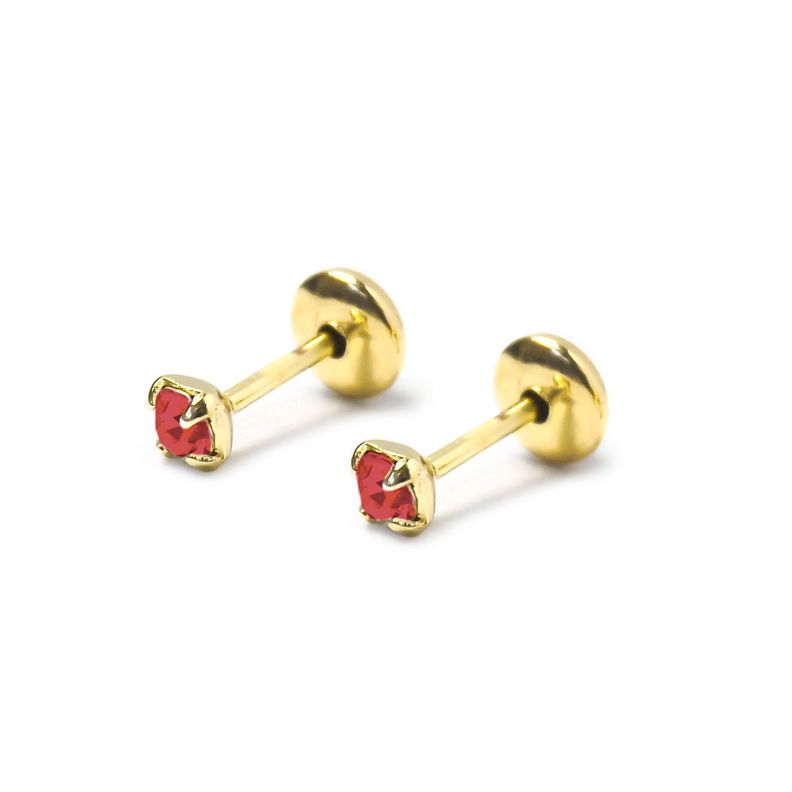 Aros Bebé Circón Rojo 2mm Enchapado Oro 18K-0