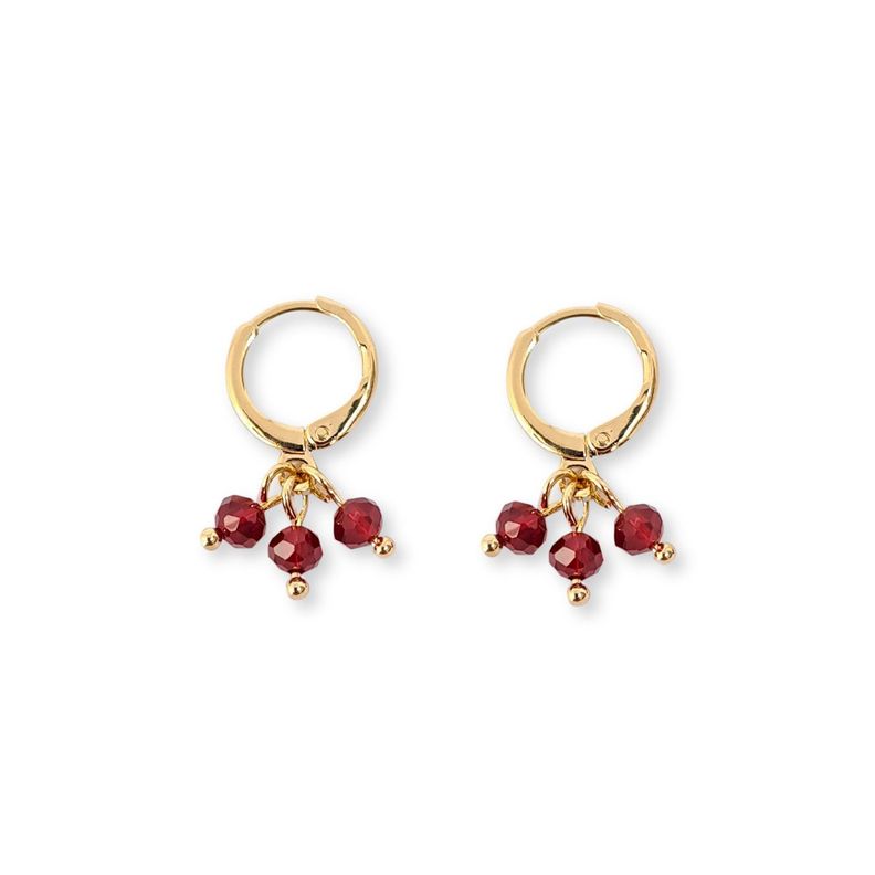 Aros Argollas Cristales Rojo Enchapado Oro 18K