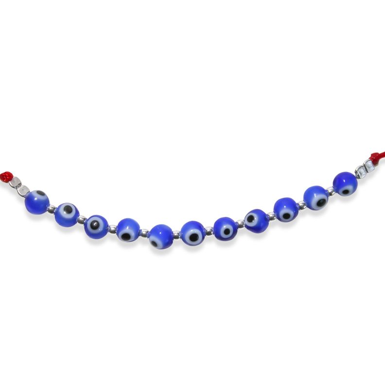 Pulsera Ojos Turcos Bolitas Cordón Rojo Plata Fina 925-2