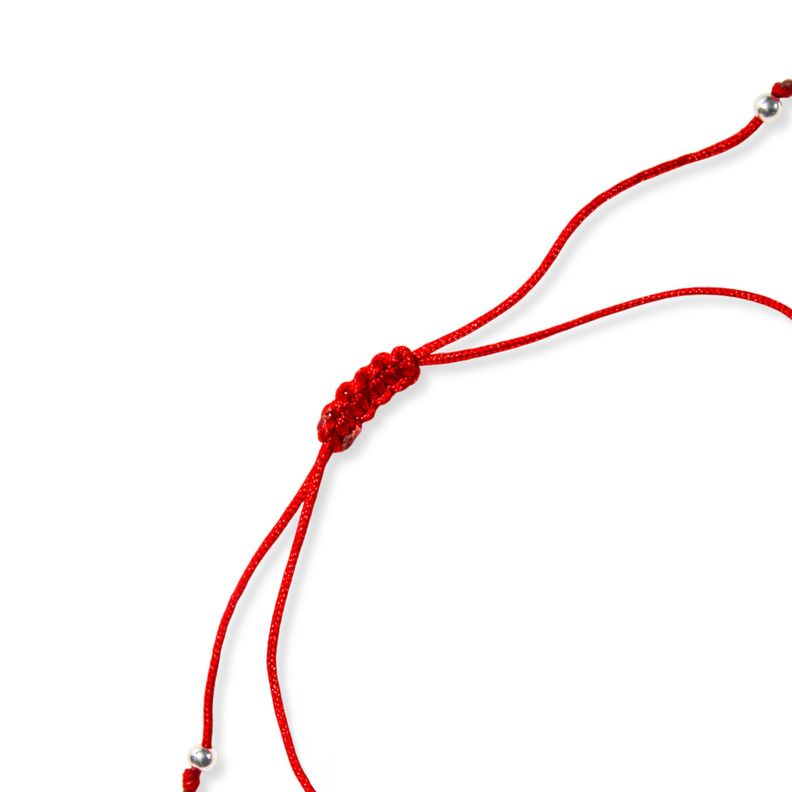 Pulsera Ojos Turcos Bolitas Cordón Rojo Plata Fina 925-3