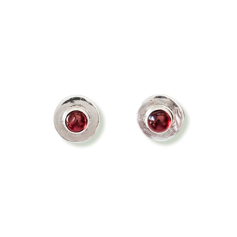 Aros Aryan Granate Redondo Plata Fina 925 Rojo