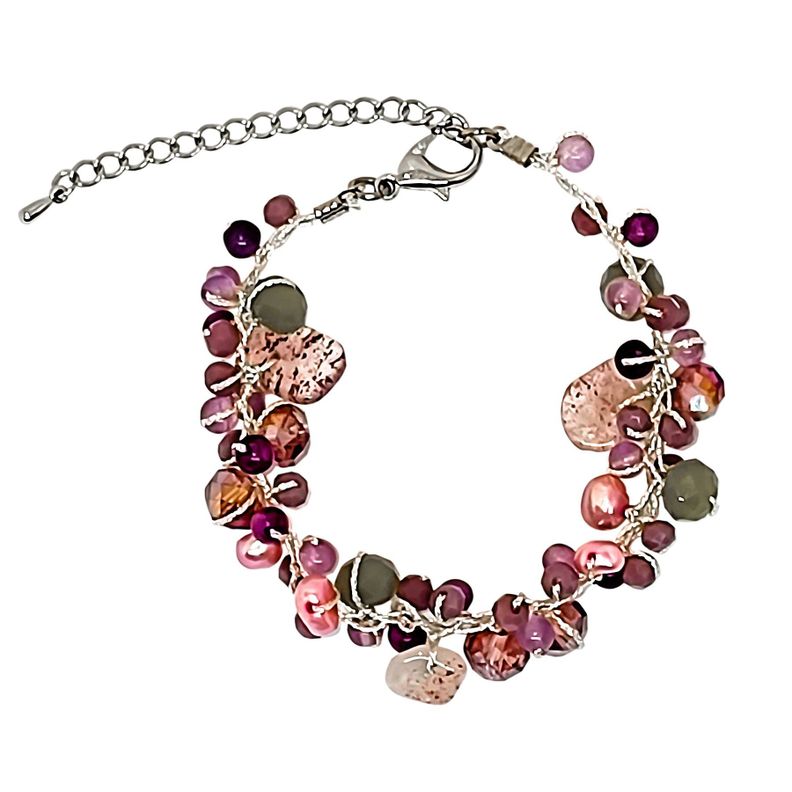 Pulsera Mix Piedra Cristal Perla De Río Hilo Seda Plateado-0