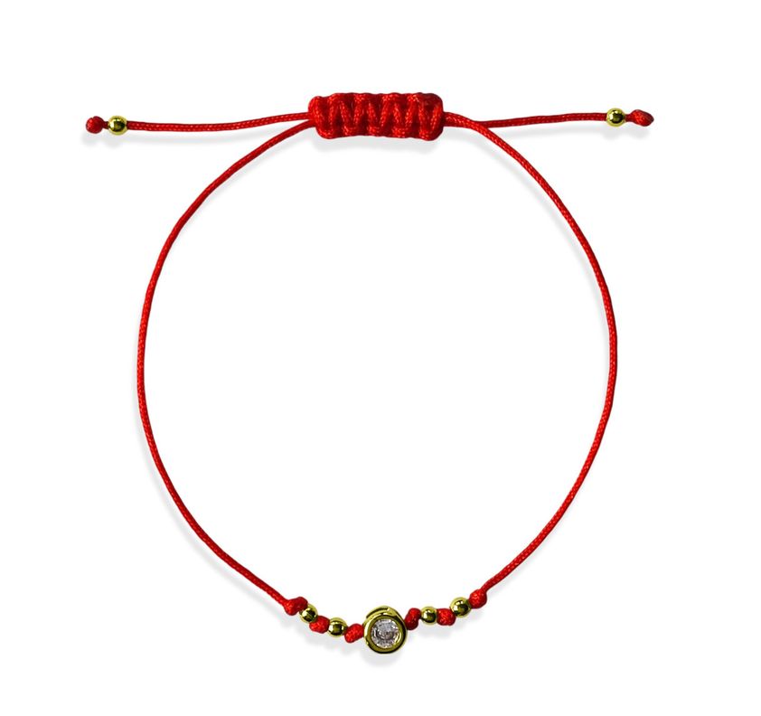 Pulsera Punto De Luz Borde Cordón Rojo Enchapado Oro 18K-0