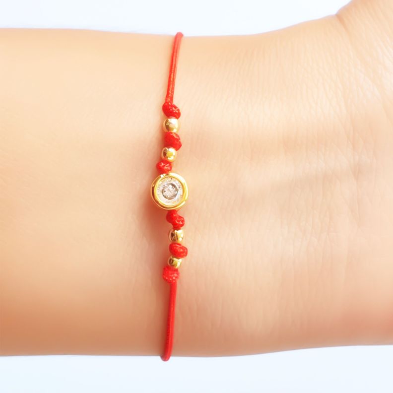 Pulsera Punto De Luz Borde Cordón Rojo Enchapado Oro 18K-1