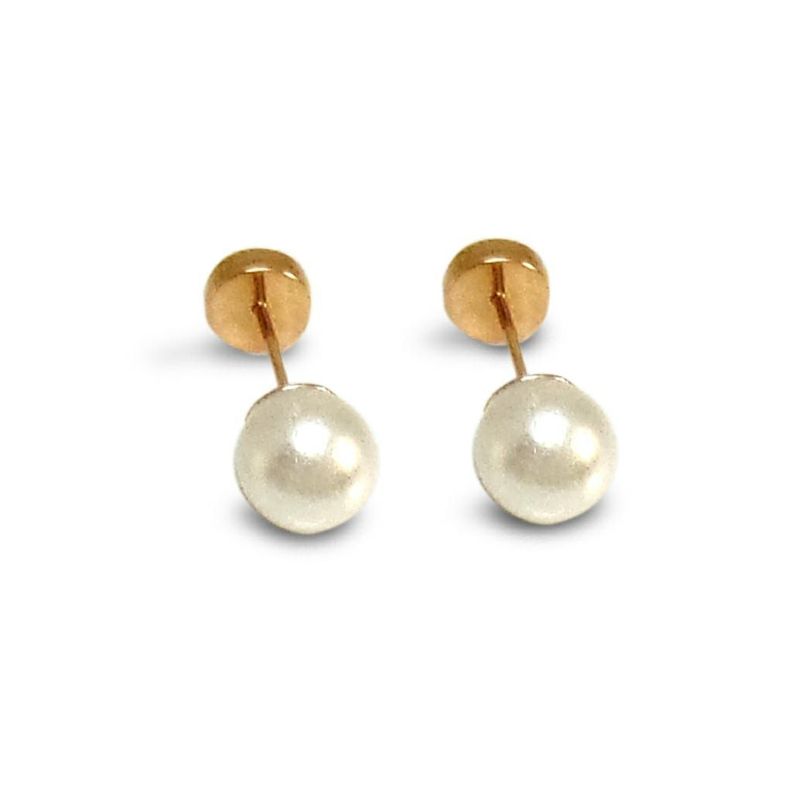 Aros Abridores Perla Sintética 6mm Laminado Oro 18K-0