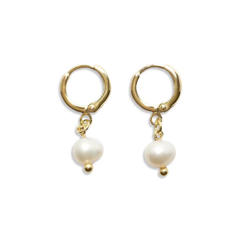 Aros Argolla Perla De Río Colgante Enchapado Oro 18K-0