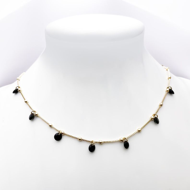 Collar Choker Circón Negro Enchapado Oro 18K-0
