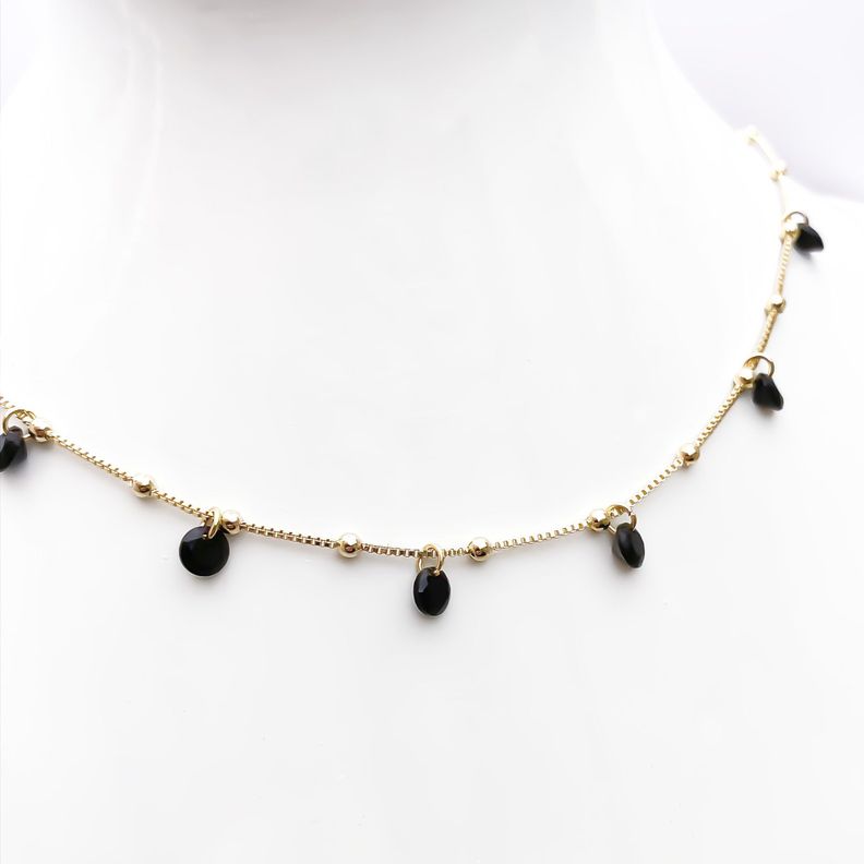 Collar Choker Circón Negro Enchapado Oro 18K-1