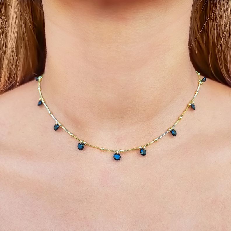 Collar Choker Circón Negro Enchapado Oro 18K-2