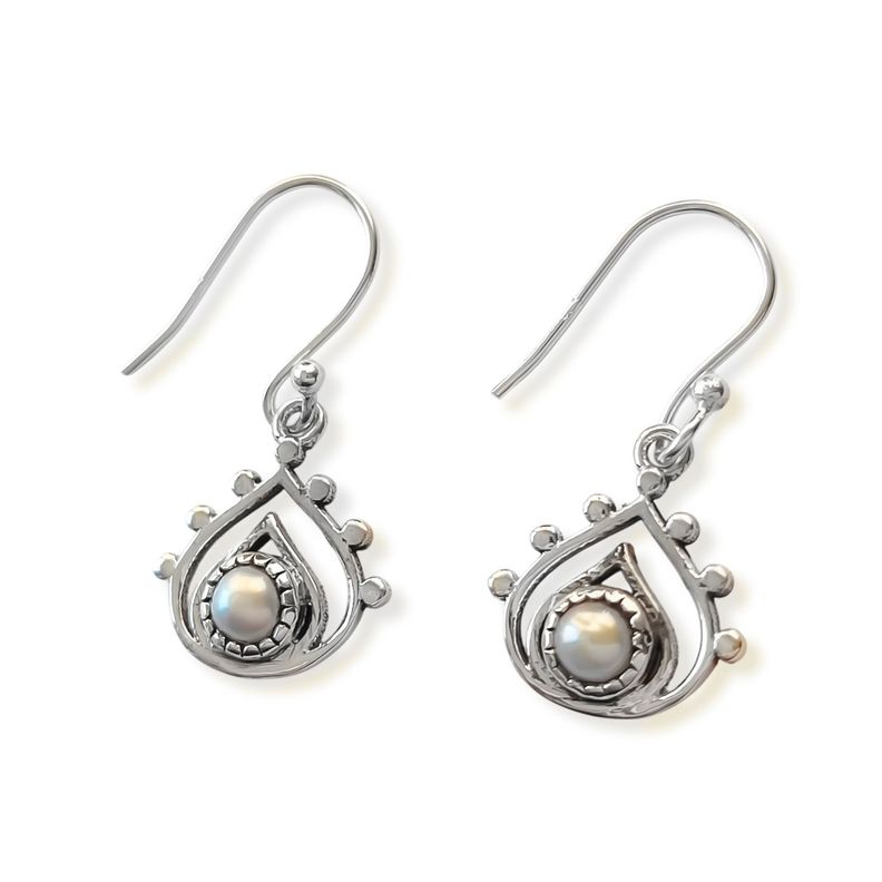 Aros Lakshmi Gota Perla De Río Plata Fina 925-1