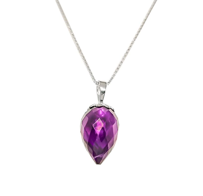 Collar Péndulo Facetado Amatista Plata Fina 925-0