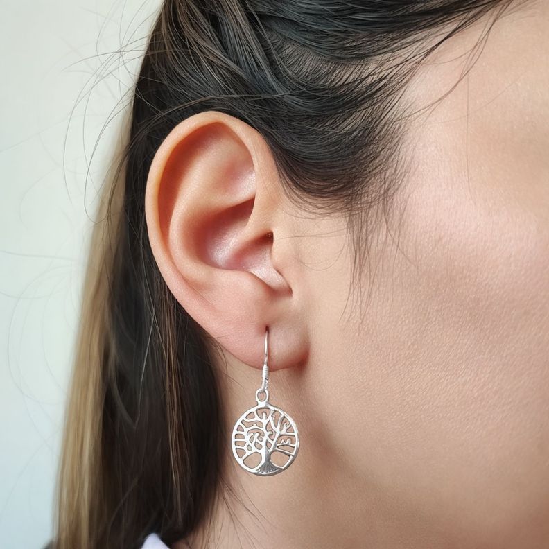 Aros Árbol De La Vida Gancho Plata Fina 925-1