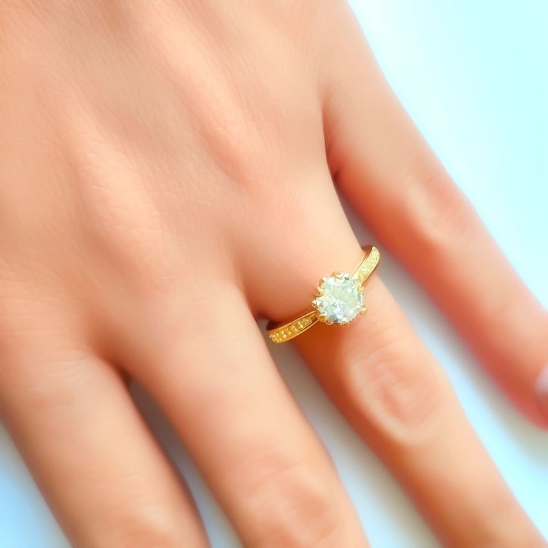 Anillo Solitario Circón 7mm Enchapado Oro 18K-2