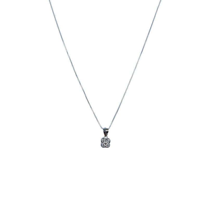 Collar Trebol Circón  Cadena Veneciana Plata Fina 925-0