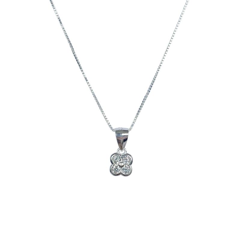 Collar Trebol Circón  Cadena Veneciana Plata Fina 925-1