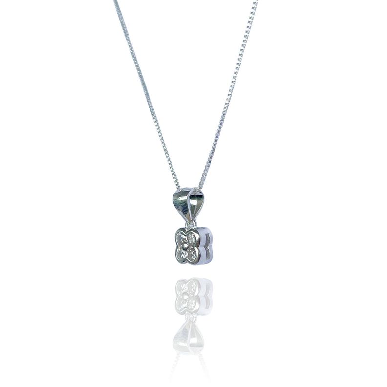 Collar Trebol Circón  Cadena Veneciana Plata Fina 925-2