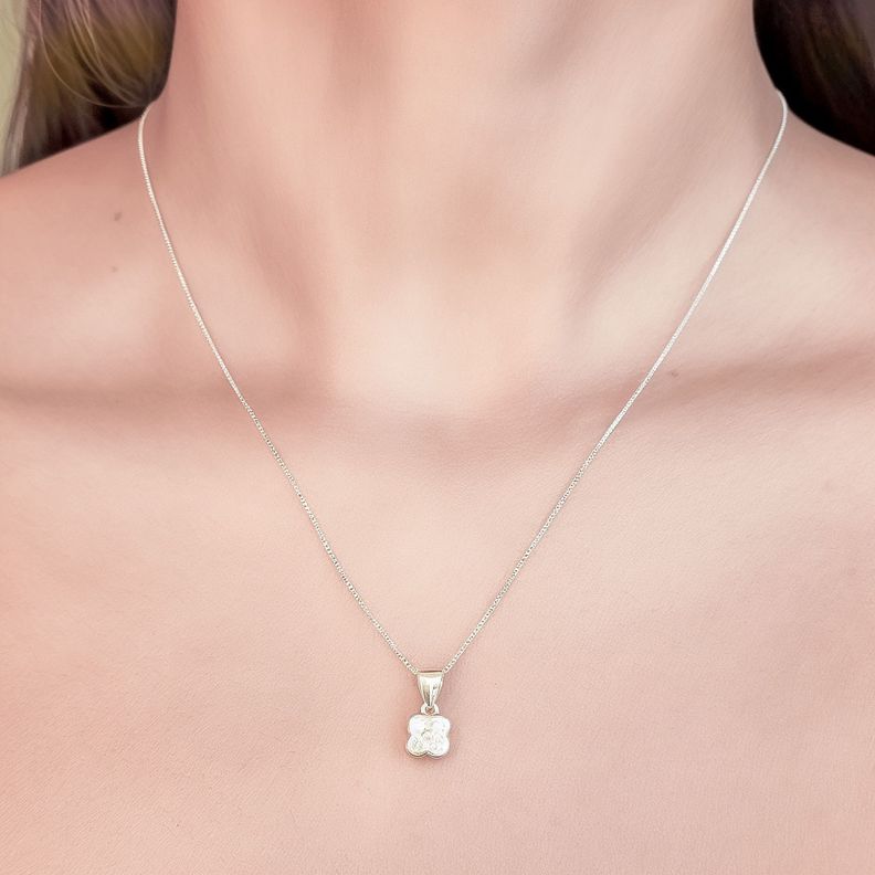 Collar Trebol Circón  Cadena Veneciana Plata Fina 925-3