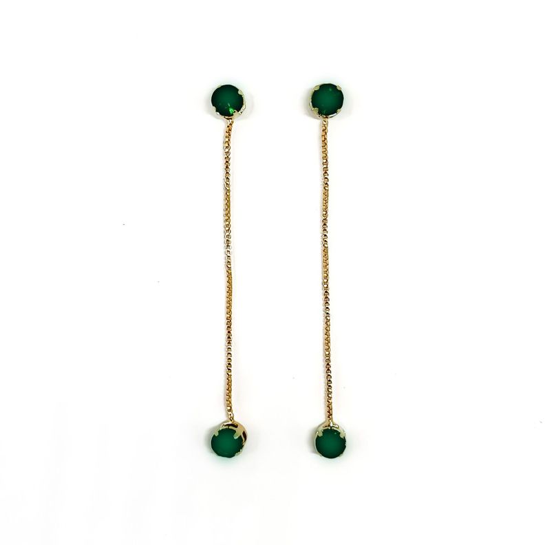 Aros Circones Verde Cadena Colgante Enchapado Oro 18K-0