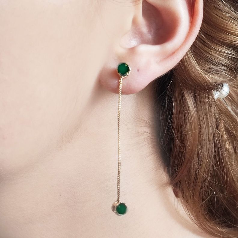 Aros Circones Verde Cadena Colgante Enchapado Oro 18K-1