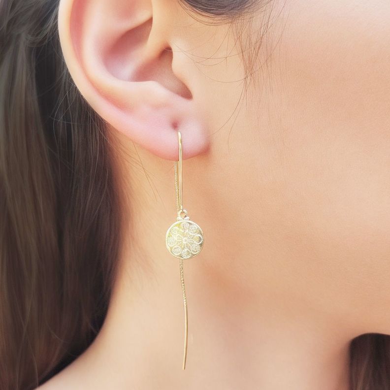 Aros Ciclo Lunar Colgante Enchapado Oro 18K
