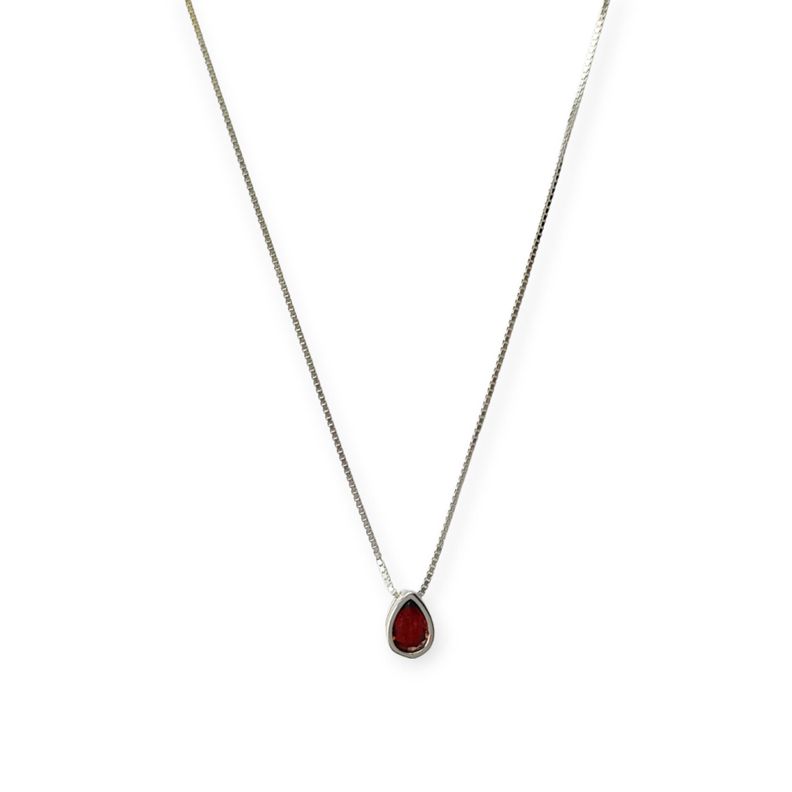 Collar Punto de Luz Gota Circón Rojo Plata Fina 925-0