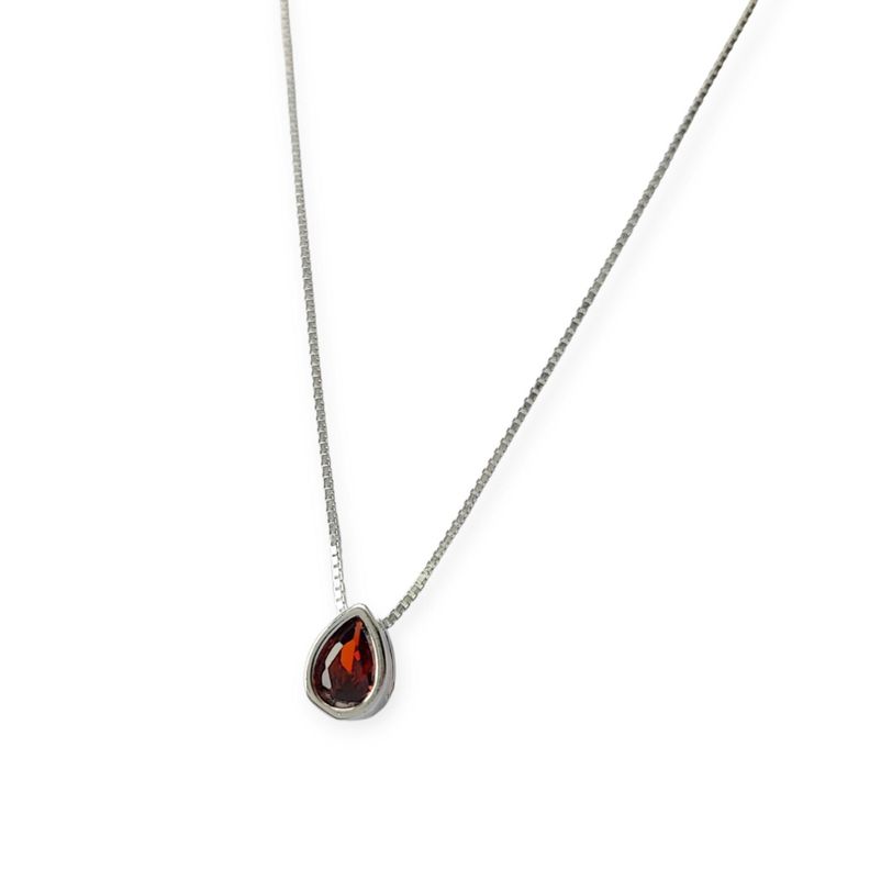 Collar Punto de Luz Gota Circón Rojo Plata Fina 925-1