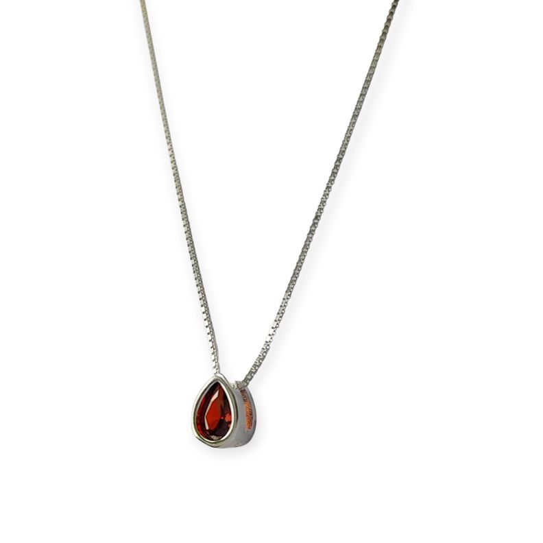 Collar Punto de Luz Gota Circón Rojo Plata Fina 925-2