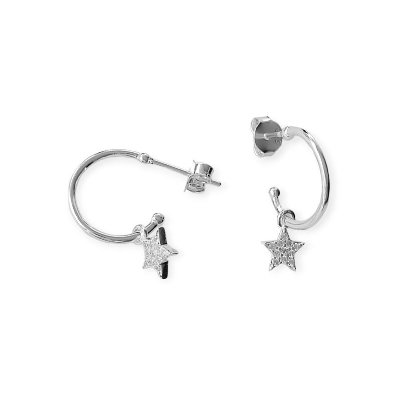 Aros Argolla Estrella Circón Colgante Plata Fina 925-0